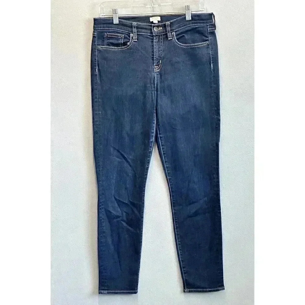 J‎ Crew Stretch Skinny Jeans Women's Size 28X28 Dark Blue Wash Mid Rise Denim